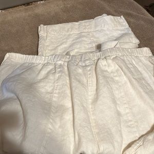 Chico’s off white linen pants size 3 elastic back side buttons two front pockets
